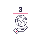 icon with number three and hand holding the planet